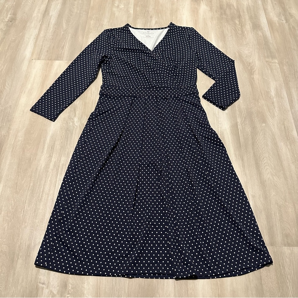Talbots Blue White Polka Dot Faux Wrap Dress Sz 4P